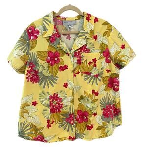Sag Harbor Sport Tropical Print Hawaiian Shirt Yellow Size 1X